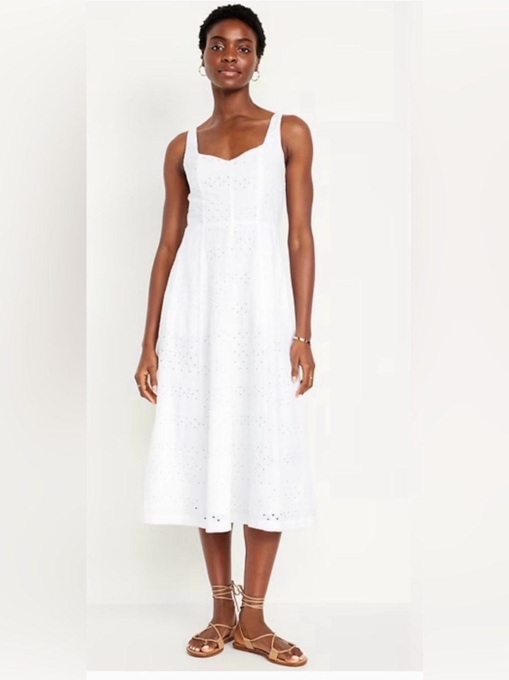 Old Navy White Eyelet Smocked Midi Dress NWT Size Large Summer Sundress